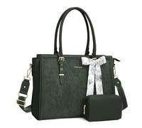 MOSISO Sac Ordinateur Femme 17-17,3 Pouces,Sac Fourre-tout en Cuir PU Compatible avec MacBook,HP,Dell,Asus,Sac PC Portable Rétro Hibiscus Gaufré avec Écharpe Soie&Pochette,Vert Émeraude