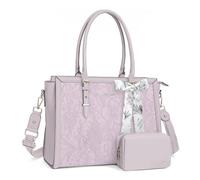 MOSISO Sac Ordinateur Femme 17-17,3 Pouces,Sac Fourre-tout en Cuir PU Compatible avec MacBook,HP,Dell,Asus,Sac PC Portable Rétro Hibiscus Gaufré avec Écharpe Soie&Pochette,Lilas Poussiéreux