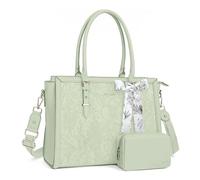 MOSISO Sac Ordinateur Femme 17-17,3 Pouces,Sac Fourre-tout en Cuir PU Compatible avec MacBook,HP,Dell,Asus,Sac PC Portable Rétro Hibiscus Gaufré avec Écharpe Soie&Pochette,Sage Vert