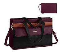 MOSISO Sac Tote Ordinateur 15,6 Pouces Cuir PU pour Femmes, Sac à Main Professionnel avec Poche Rabat & Sac à Main Clutch, Sac Ordinateur Waterproof d'Épaule Briefcase Bureau D'affaires,Prune