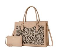 MOSISO Sac Tote Ordinateur Capacité Généreuse, 15,6 Pouces Cuir PU Grain Léopard pour Femmes & Sac à Main Clutch, Sac Ordinateur Waterproof Briefcase Bureau D'affaires,Abricot