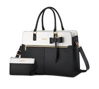 MOSISO Sac Tote Ordinateur Femme, 15,6 Pouces Cuir PU Étanche avec Clutch Portefeuille & Nœud Papillon, Grande Capacité Porté Épaule Ordinateur Professionnel pour Travail Enseignant Bureau,Noir