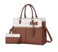 MOSISO Sac Tote Ordinateur Femme, 15,6 Pouces Cuir PU Étanche avec Clutch Portefeuille & Nœud Papillon, Grande Capacité Porté Épaule Ordinateur Professionnel pour Travail Enseignant Bureau,Marron