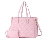 MOSISO Sac Tote Ordinateur pour Femmes, 15,6 Pouces Cuir PU Losange Quilté avec Porte-Gobelet & Sac à Main Clutch, Capacité Généreuse Enseignant Bureau D'affaires,Rose