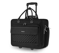 MOSISO Sacoche à roulettes pour Ordinateur Portable 15,6 Pouces, Sacoche roulettes Extensible pour Femmes Hommes, Poche à Rabat & Ceinture sur 2 Roues avec Travail/Voyage/Business,Noir