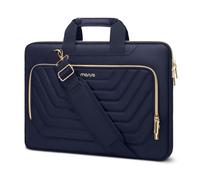 MOSISO Sacoche Ordinateur 15,6 Pouces avec Inversé Devant Poche Matelassée | Sacoche PC Portable 15-15,6 Pouces Compatible avec MacBook Pro 16/Air 15,HP Dell,Sac Messager avec Ceinture,Bleu Marin