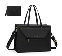 MOSISO Sacoche Ordinateur Portable Femmes 15,6 pouces Sac Fourre-tout de Cuir PU Housse Pochette PC Compatible avec MacBook,HP,Dell,16 pouces Sac Travail avec Enveloppe Sac à Main de Bureau, Noir