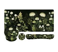 MOSISO Set Repose-poignet et Tapis de Souris, Chrysanthème Sauvage Grand Format, Ergonomique Antidérapant avec Mousse Mémoire, Pour Bureau à Domicile, Noir