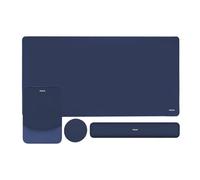 MOSISO Tapis Souris Clavier Kit, Grand Gaming Mouse Pad & Repose-Poignet Rectangulaire Clavier & Tapis Souris Ergo Anti-Dérapant & Support Verre & Pad Saisie Facile Mousse Mémoire Courbe,Bleu Marin