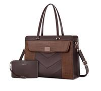 MOSISO Tote Sacoche Ordinateur pour Femmes 15,6 pouces Cuir PU Grand Volume Sac à main & Clutch & Sac D'ordinateur Étanche Cuir Crocodile de travail pour Bureau & Affaires, Marron