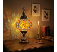 MOSLAND HOME Lampe de table en mosaïque turque marocaine faite à la main - Veilleuse Tiffany et ampoule LED (étoile orange)