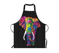 Moslion Tablier d'éléphant coloré, arc-en-ciel aux couleurs vives, motif animaux de safari africains, tablier noir, bavoir réglable pour homme et femme, convient pour la cuisine, la serveuse, le chef