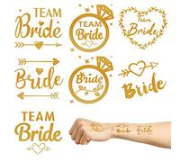 MOSNOW Lot de 30 tatouages Team Bride - Or - 3 types d'autocollants pour la mariée - 4 types d'autocollants de tatouage pour demoiselle d'honneur - Tatouages temporaires