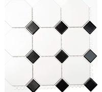 MOSOcta-190 Carrelage mosaïque octogonale en céramique blanc mat noir brillant