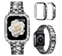 Mosonio Compatible avec les bracelets Apple Watch de 41 mm séries 9/8/7 avec étui pour femme, bracelet de rechange en métal avec 2 coques de protection en PC brillantes pour iWatch séries 9/8/7 de 41