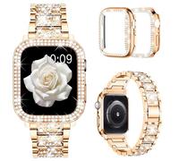 Mosonio Compatible avec les bracelets Apple Watch de 42 mm avec étui pour femme, bracelet de rechange en métal avec lot de 2 coques de protection en polycarbonate pour iWatch Series 3/2/1 (or rose)
