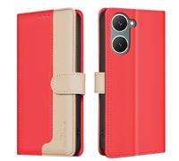 Mosoris Coque pour Vivo Y03 4G Cuir PU, Portefeuille Flip Fente pour Carte avec Fonction de Support Rabat magnétique Anti - Chute et Anti - Rayures épissure Vintage TPU Case Rouge