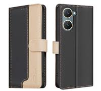 Mosoris Coque pour Vivo Y03 4G Cuir PU, Portefeuille Flip Fente pour Carte avec Fonction de Support Rabat magnétique Anti - Chute et Anti - Rayures épissure Vintage TPU Case Noir