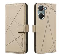 Mosoris Coque pour Vivo Y03 4G Flip Fente pour Carte Cuir Anti - Chute et Anti - Rayures Fonction de Support de téléphone Portable TPU Les Lignes Vintage Case Couleur Beige