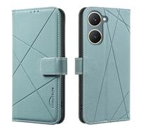 Mosoris Coque pour Vivo Y03 4G Flip Fente pour Carte Cuir Premium Anti - Chute et Anti - Rayures Fonction de Support de téléphone Portable TPU Les Lignes Vintage Case Vert