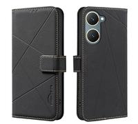 Mosoris Coque pour Vivo Y03 4G Flip Fente pour Carte Cuir Premium Anti - Chute et Anti - Rayures Fonction de Support de téléphone Portable TPU Les Lignes Vintage Case Noir
