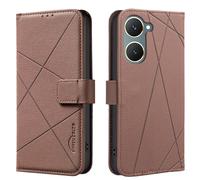 Mosoris Coque pour Vivo Y03 4G Flip Fente pour Carte Cuir Premium Anti - Chute et Anti - Rayures Fonction de Support de téléphone Portable TPU Les Lignes Vintage Case Brun