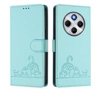 Mosoris Coque pour Xiaomi Redmi 14C 4G/Poco C75 4G Boîtier en Cuir Haut De Gamme Boîtier en Cuir Poche Flip Case TPU Coque De Protection Contre Les Rayures Chats Vert Clair