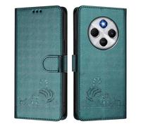 Mosoris Coque pour Xiaomi Redmi 14C 4G/Poco C75 4G Boîtier en Cuir Haut De Gamme Boîtier en Cuir Poche Flip Case TPU Coque De Protection Contre Les Rayures Chats Vert foncé