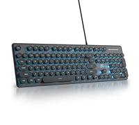Mosptnspg - Clavier à membrane silencieux avec câble, taille complète 104 touches rétro punk machine à écrire bleu LED rétroéclairé ï¼œUSB Clavier de jeu