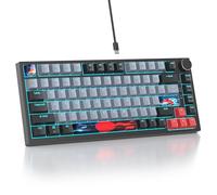 Mosptnspg TKL Clavier mécanique filaire 75 %, rétroéclairage RVB, 82 touches, commutateur linéaire rouge, commutateur linéaire personnalisé avec bouton de volume et touches PBT (82 dolch)