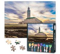 Mosquée Hassan II Puzzle pour adulte 1000 blocs, puzzle paysage urbain Casablanca, Maroc, puzzle pour adultes, jeux de puzzle pour adultes ou jouets pour amis plus âgés, 50 x 70 cm