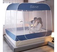 Mosquito net 1.5m / 1.8m 2m bed, no need to install zipper three-door square top yurt, full bottom anti-fall high mosquito net-[Full bottom] Turquoise blue_1.5m bed