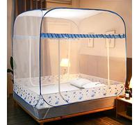 Mosquito net 1.5m / 1.8m 2m bed, no need to install zipper three-door square top yurt, full bottom anti-fall high mosquito net-[Full Bottom] Morning Glory-Blue_2 * 2.2m bed