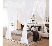 Mosquito Net, King Size Four Corner Post Curtains Bed Canopy for Single to Fits All Cribs and Beds for Adult Bedroom, Kids Rooms, Baby Bassinet, Garden, Camping（White）