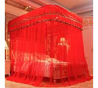 Mosquito net, rail 1.8 m 1.5 m 2 m bed U-shaped household three-door thickened stainless steel bracket double mosquito net-Scarlet_1.5m bed 150 * 200cm