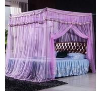 Mosquito net, three-door stainless steel thickened floor presser foot without punching 1.5m / 1.8m bed, reinforcement + water blue side door 180 * 200cm,-Standard + Pink Purple Side Door_180 * 200cm