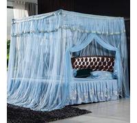 Mosquito net, three-door stainless steel thickened floor presser foot without punching 1.5m / 1.8m bed, reinforcement + water blue side door 180 * 200cm,-Standard + Water blue side door_150 * 200cm