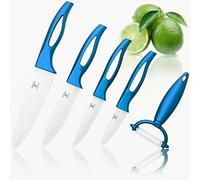 Moss and Stone Ensemble de couteaux en céramique et éplucheur à fruits antirouille et résistant aux taches, couteau de cuisine de chef avec joli coffret cadeau (5 pièces) bleu