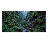 Moss Rock Stream Toile de fond pour habitat de reptile 122 x 61 cm | AWERT Toile de fond jungle avec rochers moussus, racines d'arbre, plantes de fougère et ruisseau transparent