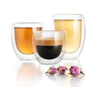 Moss & Stone Lot de 3 tasses à double paroi en verre transparent, tasses à café à double paroi, tasses à thé en verre, tasses à café isothermes en forme d'œuf.