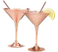 Mosscoff Verres à Martini en Cuivre - Lot de 2 Tasses Moscow Mule, Fabrication Artisanale en Cuivre Martelé, Idéal pour Cocktails