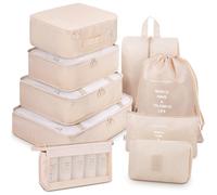 Mossio Lot de 9 Cubes de Rangement avec Sac à Chaussures et Sac pour appareils électroniques - Organisateurs de Bagages, Valise, Accessoires de Voyage, Beige, Taille L