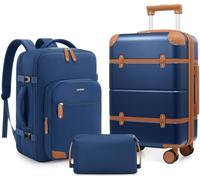 Mosslly Lot de 3 valises extensibles et légères 100 % polycarbonate avec sac à dos, valise de voyage avec double roulettes, serrure TSA, poignée télescopique, bleu, 20 Inch Set, Moderne