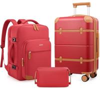 Mosslly Lot de 3 valises extensibles et légères 100 % polycarbonate avec sac à dos, valise de voyage avec double roulettes, serrure TSA, poignée télescopique, Rouge, 20 Inch Set, Moderne