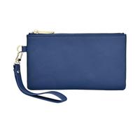 Mossruta Pochette en cuir véritable grainé de qualité supérieure avec dragonne, emplacements pour cartes, téléphone et dragonne pour homme et femme, Bleu marine - Cuir Saffiano