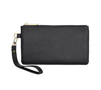 Mossruta Pochette en cuir véritable grainé de qualité supérieure avec dragonne, emplacements pour cartes, téléphone et dragonne pour homme et femme, Noir - Cuir Saffiano