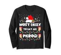 Most Likely to Eat All Pierogi Shirt Polish Christmas Food Manche Longue