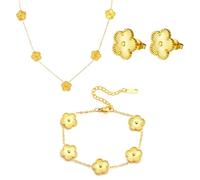 MOSTEDE Ensemble De Bijoux Trèfle À Quatre Feuilles Délicat Bijoux Or Trèfle À Quatre Feuilles Femme Bracelet Porte Bonheur Fleur Boucles D'oreilles Collier Pour Femme Filles Cadeaux
