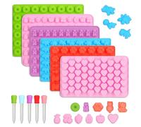 MOSTFUN 6 PCS Moules à Bonbons en Silicone avec 5 Compte-gouttes - Formes d'Oursons et Mini Dinosaures pour Chocolat, Fudge, Bonbons, Biscuits
