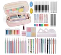 MOSTFUN Lot de 108 Fourniture Scolaire Esthétiques avec Rose Trousse, 12 Surligneurs Pastel, 4 Stylos Effaçables, 5 Stylos Gel, 6 Porte-mines 0.5 mm et 0.7 mm pour Étudiants